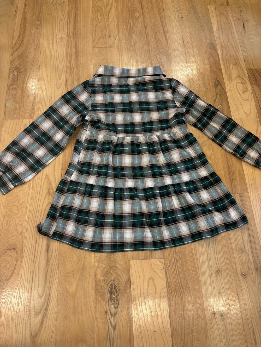 Cupshe Plaid V-Neck Tiered Mini Shirt Dress Green Cream Large - Picture 2 of 9